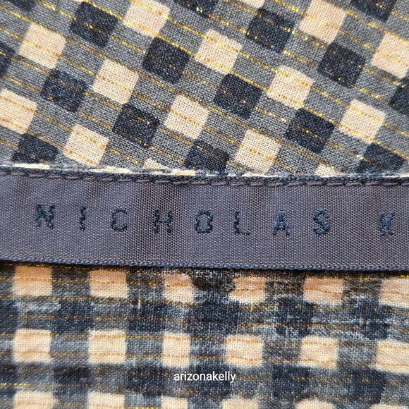 Nicholas K HUGE Distressed Cotton Scarf Black & Tan With Gold Thread - Picture 2 of 16